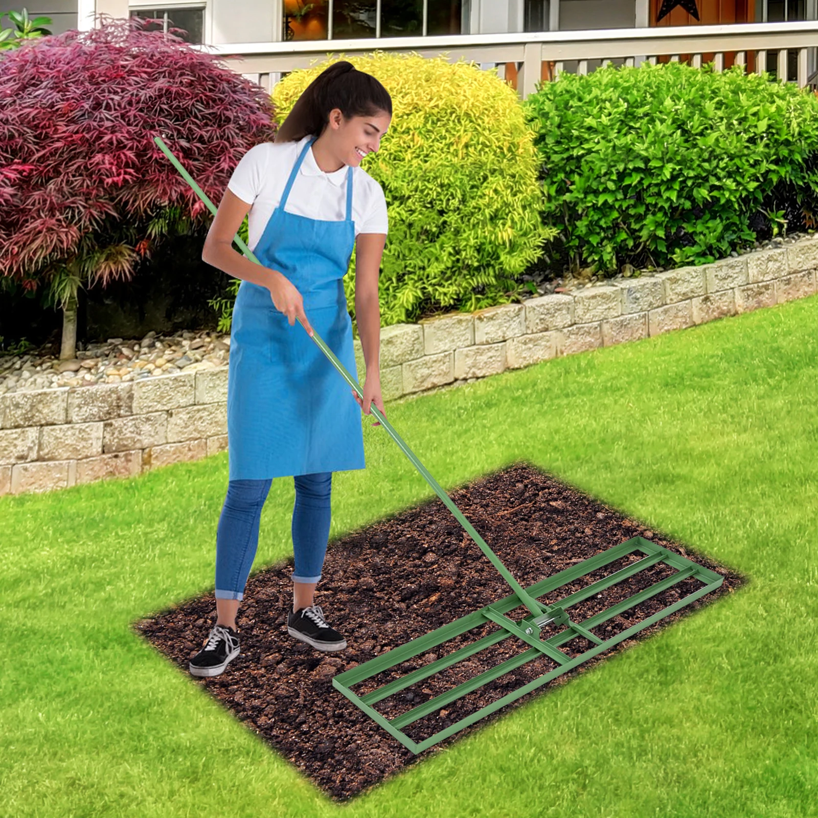 

91*25cm Lawn Leveling Rake Lawn Leveler Tool Grass Leveling Rake 180° Rotation for Backyards, Gardens, Farms