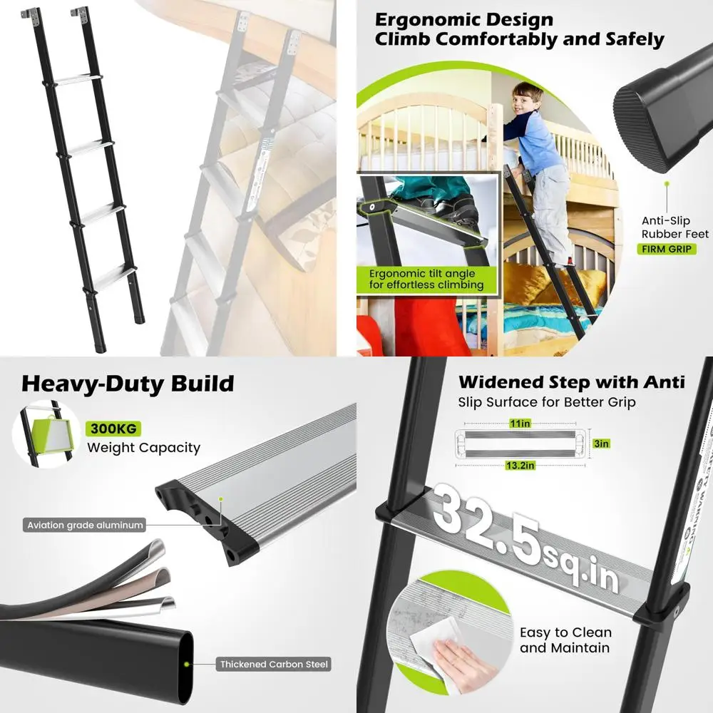 บันไดปรับระดับได้ 8 ระดับ รับน้ำหนักได้ 660 ปอนด์ ผลิตจากเหล็ก-อลูมิเนียมกันลื่น เหมาะสำหรับเตียงสองชั้น รถบ้าน หอพัก