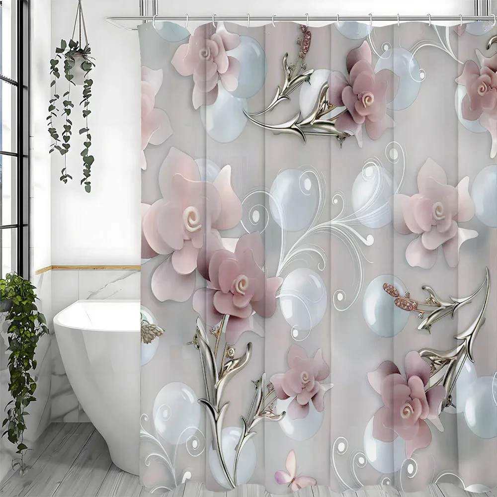 

Modern Flower Embossed Shower Curtain, Bathroom Decorative Shower Curtain, Waterproof Shower Curtain with Hooks