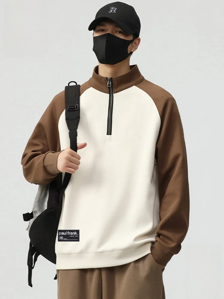 

PaulFrank f Zipper Loose Fit Men's Sweatirt Trendy Splice Color Blo Monkey Head Design Comfortable Autumn Top