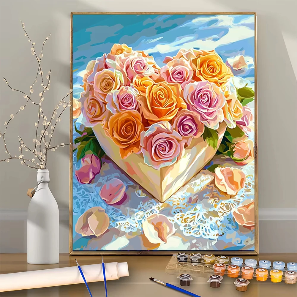

Розы в цветочной коробке в форме сердца, набор для акриловой цифровой живописи «сделай сам», для начинающих, домашний декор стен в комплект не входит, без рамки