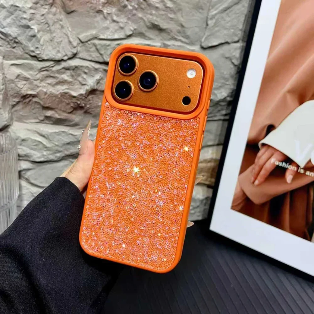 Funda de Lujo con Brillantina y Diamantes para iPhone 17 Air 16 15 14 13 12 Pro Max Plus 17Air 17Pro, Cubierta Suave con Pedrería Completa