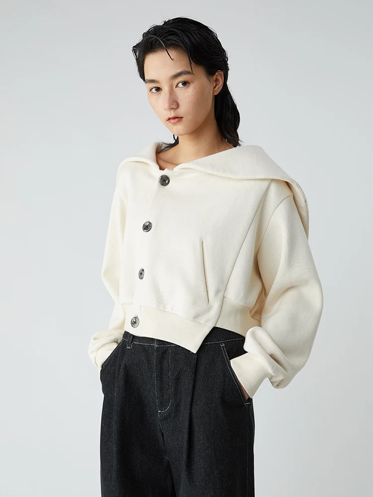 

f Made Embroidered irt Jaet in Beige with Collar Button Detail Cotton Commute Sle Long Sve Regular Length