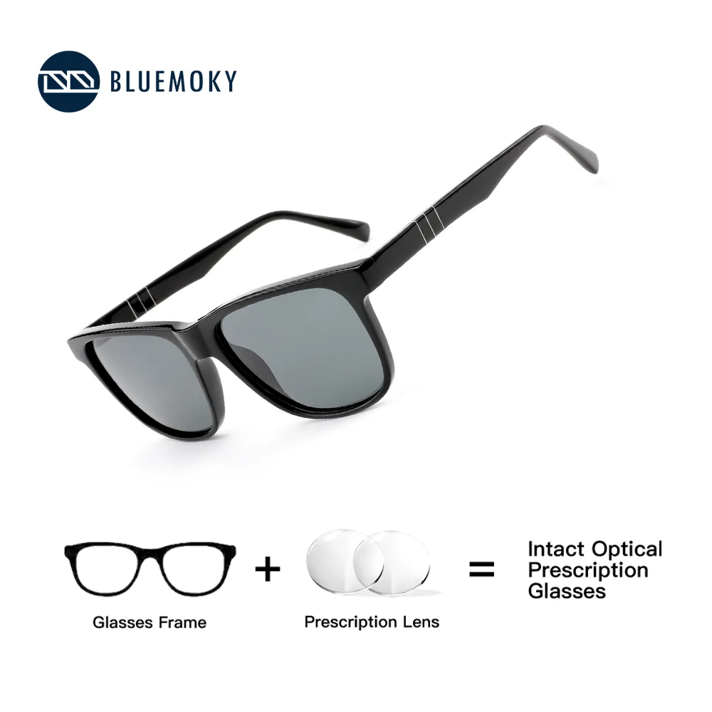 

BLUEMOKY Modish Square Acetate Polarized Prescription Sunglasses For Men Popular Uv400 Protection Corrective Sun Glasses
