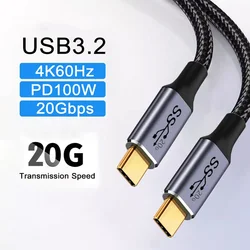 Type C To C Usb C Cable Fast Charging PD 100W 5A 20Gbps High Speed Transmission Data Cable USB3.2 Gen2 4K 60Hz Audio Cable Male