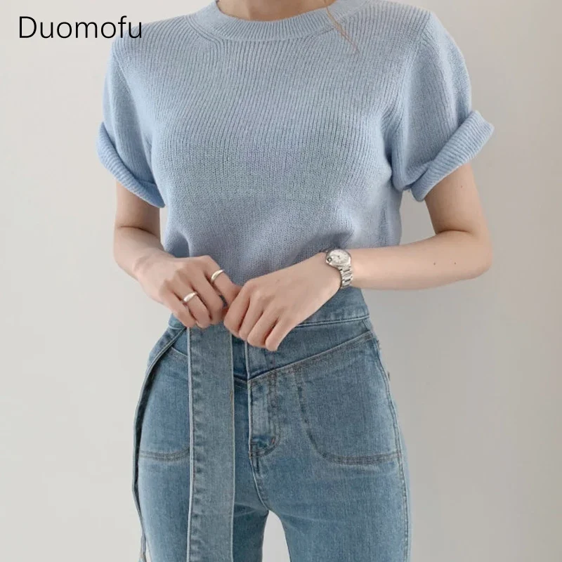 

Duomofu New Female Sweater Women Winter Pullover Knit Overszie Short Sleeve Girls Top Loose Sweaters Knitted Outerwear Thin Sexy