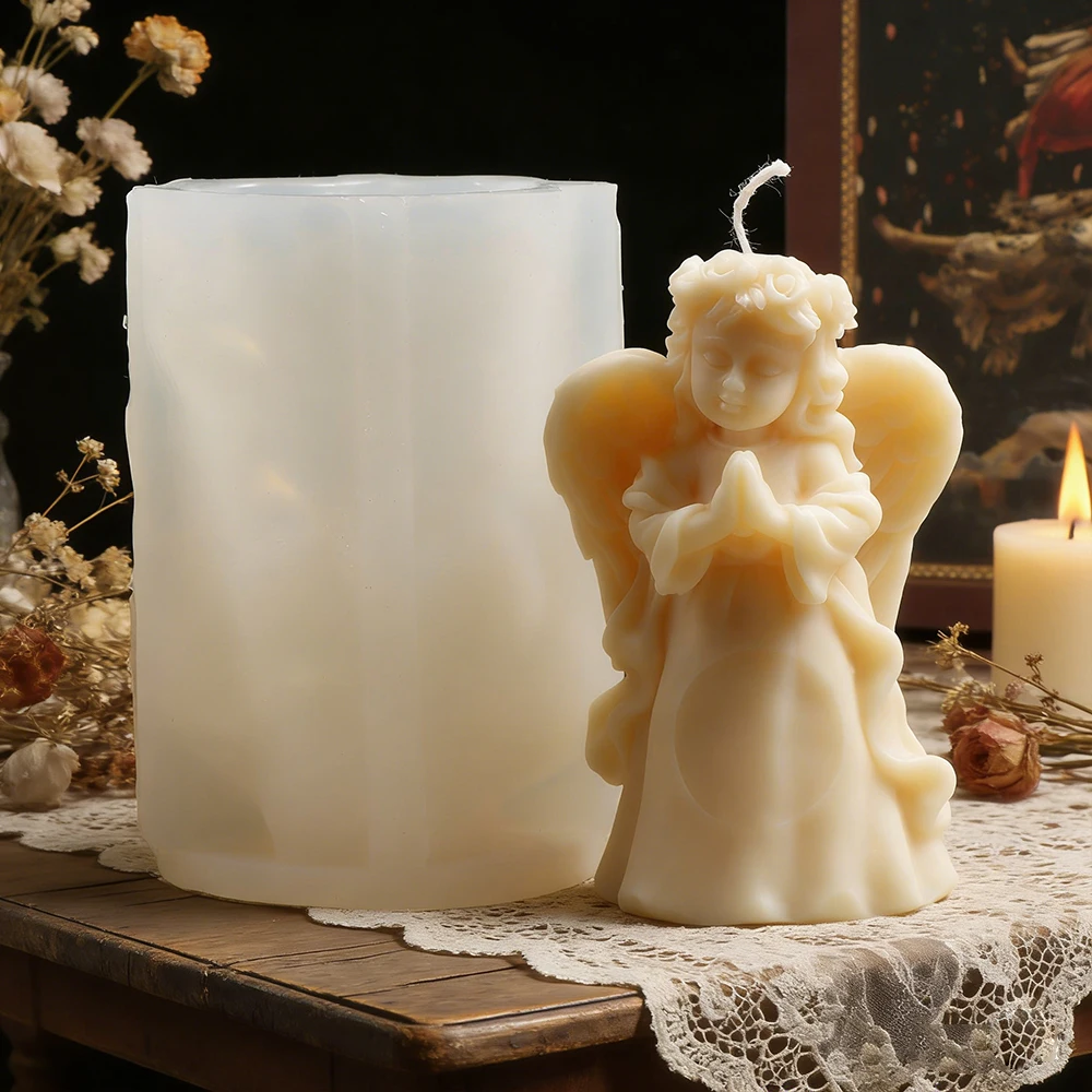 3D Angel Silicone Candle Mold DIY Praying Angel Figurine Candle Making Mold Plaster Craft Mold Home Wedding Decor Spiritual Gift
