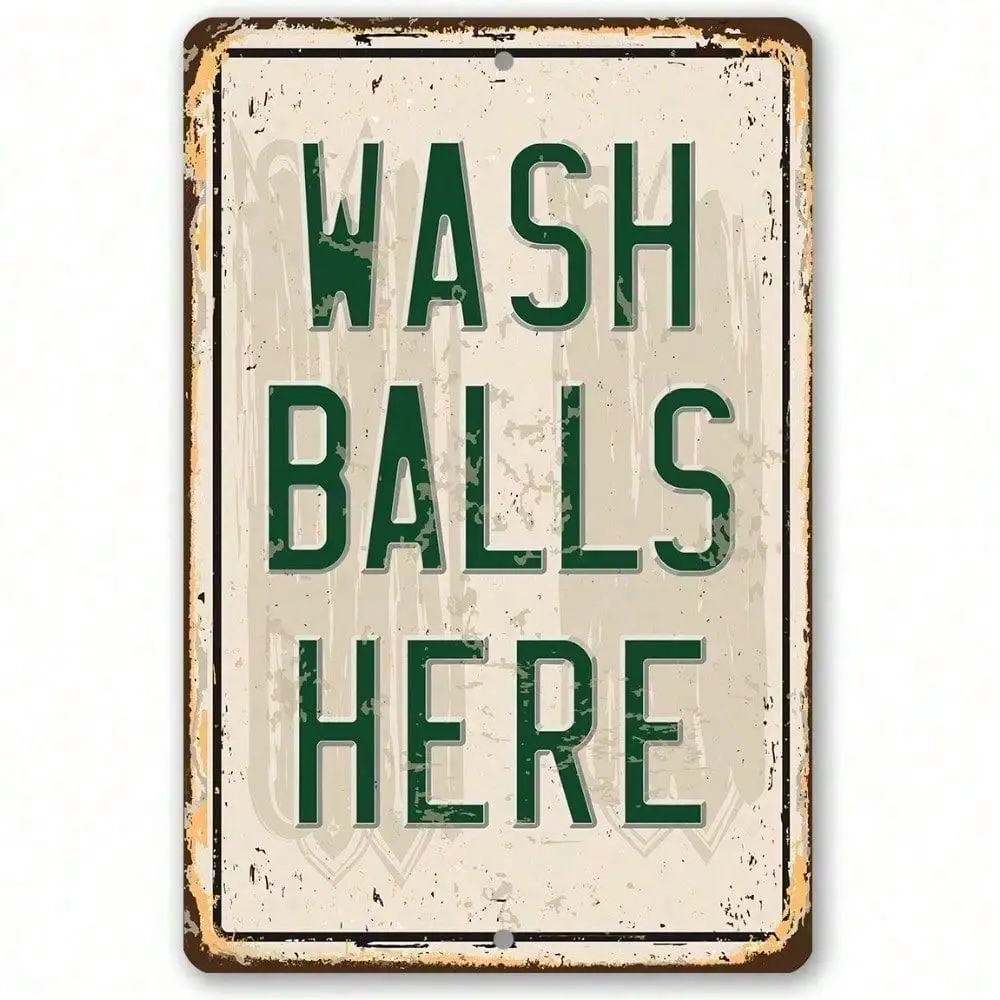 CIFBUY Vintage Wash Balls Here Funny Aluminum Wall Art Waterproof Durable Metal Sign for Laundry Room Home Decor