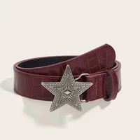 Width 3.3cm Hip-hop Retro Ladies Belt Gothic Punk Five-pointed Star Buckle Pu Leather Girdle Rock Y2k Popular Red Waistband - Image 4