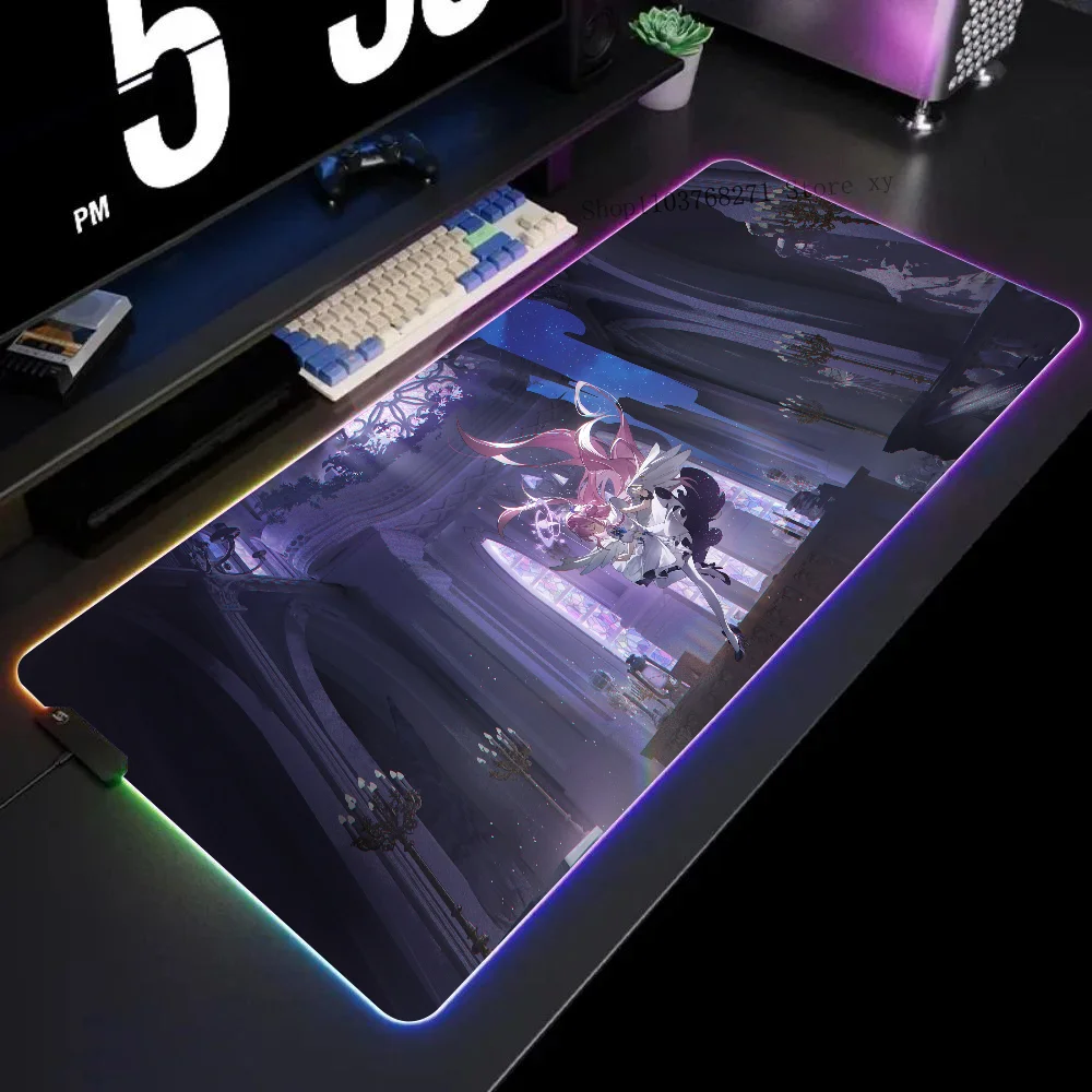 Misono Mika Blue Archive Game Girl Mousepad XXL RGB Gaming Mouse Pads HD Black Gamer Accessories Large LED