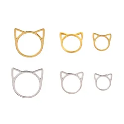 20Pcs/Lot 12/15/20mm Metal Cat Ears Shape Rings Charms Pendants Keyring For DIY Jewelry Making Findings Accessories Wholesale