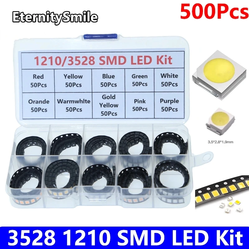 500pcs/Box SMD LED Kit 1210 3528 Suitable for Car Dashboards White/Pink/Purpie/Warmwhlte led diode set SMD LED Lamp Beads Kit