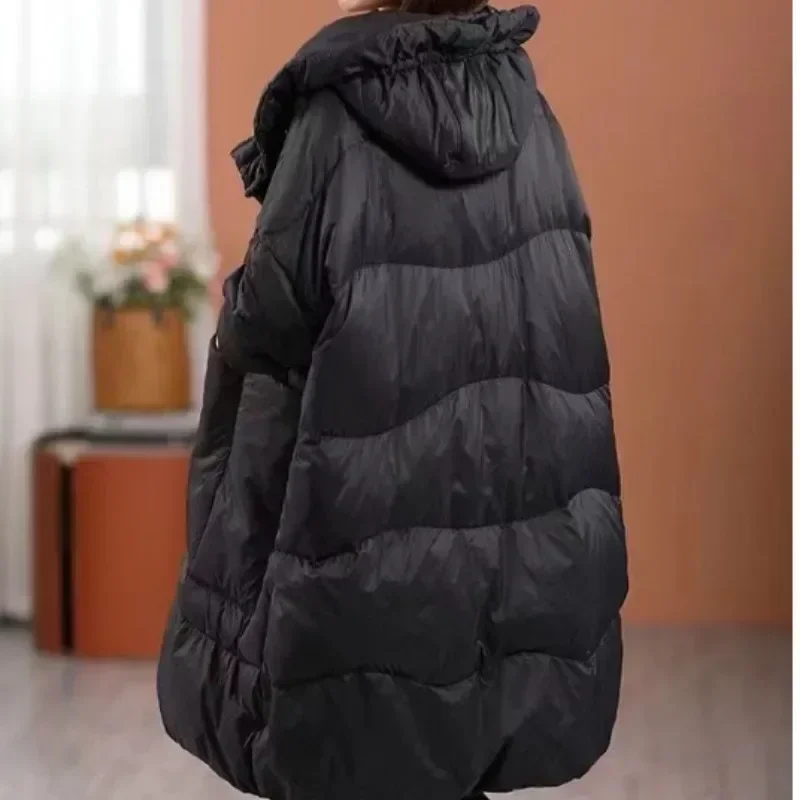 90 White Duck Down Jacket Winter Coat Female Medium Length with Hood Parkas Large Size Outwear Thicken Keep Warm Overcoat Women