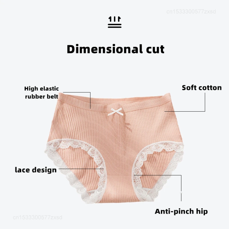 Xiaomi 3Pcs Women's Underpants Soft Cotton Panties High Waist Briefs Comfortable Panty Sexy Lace Underwear Women M-XXL Lingerie