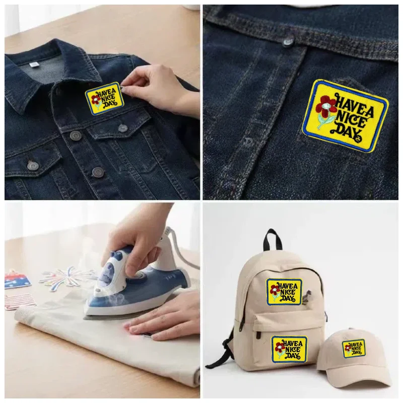 

10 шт. оптом: тканевые наклейки-цветы, нашивки-вышивки с подсолнухами и надписью "Have A Nice Day", аксессуары для одежды, в наличии