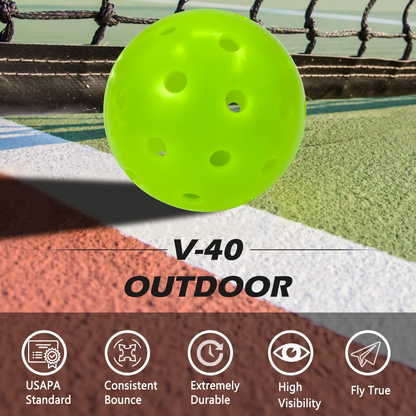 Juciao-Bola de competición de 40 agujeros para exteriores, bolas de Pickleball verde lima, alto rebote, vuelo verdadero, duradero