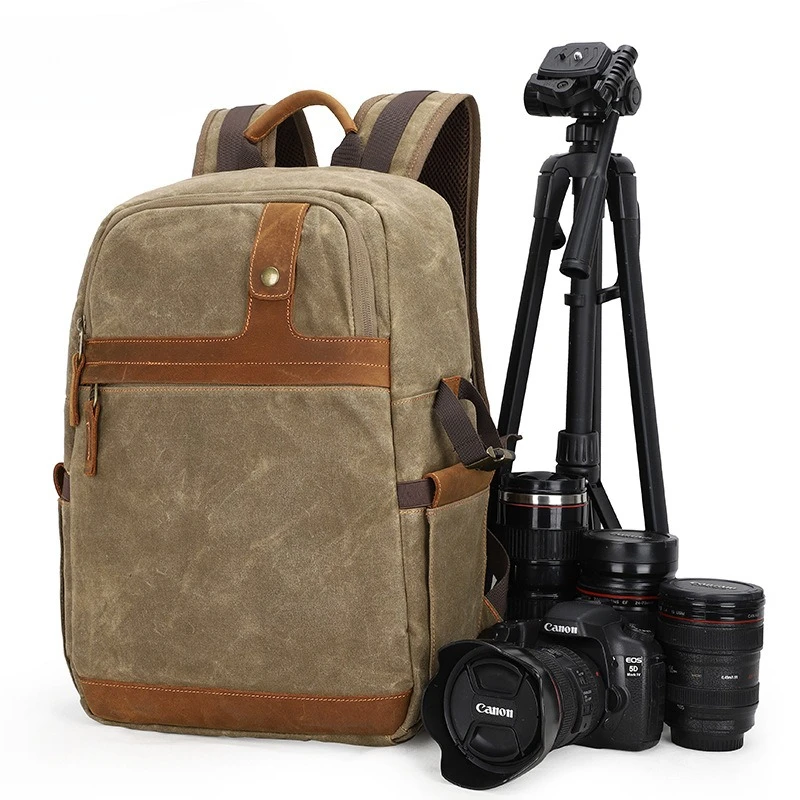 Backpack Outdoor DSLR Digital Camera Backpack Waterproof Dyed Canvas Camera Bag Lens