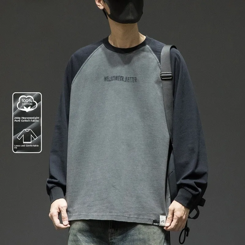 

Мужская толстовка оверсайз с длинным рукавом и круглым вырезом, весна-осень, новая коллекция, в американском ретро-стиле, с вышивкой на плечах