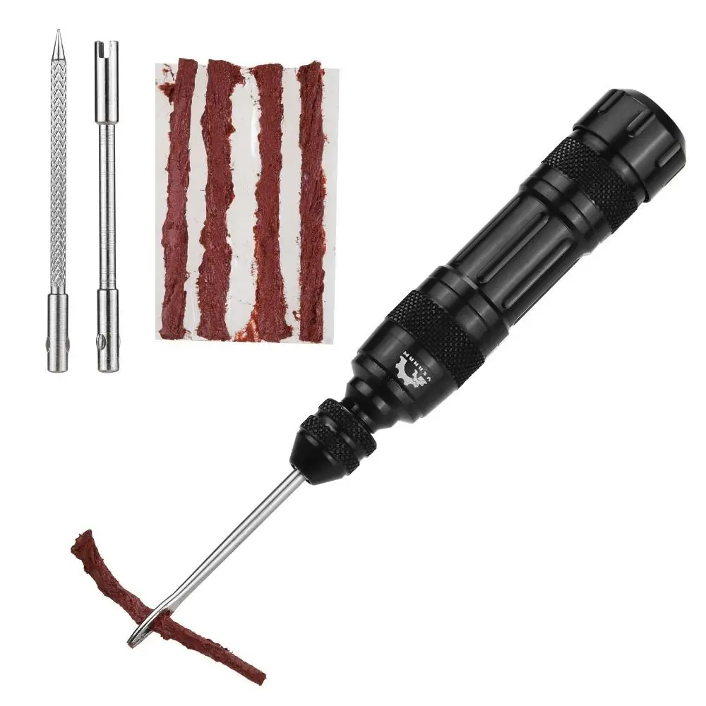 Aluminium Alloy Tire Repair Kit with Rubber Strips 3 Types Drilling Bits Tire Patch Kit Tire Plug Kit Bicycle Maintenance