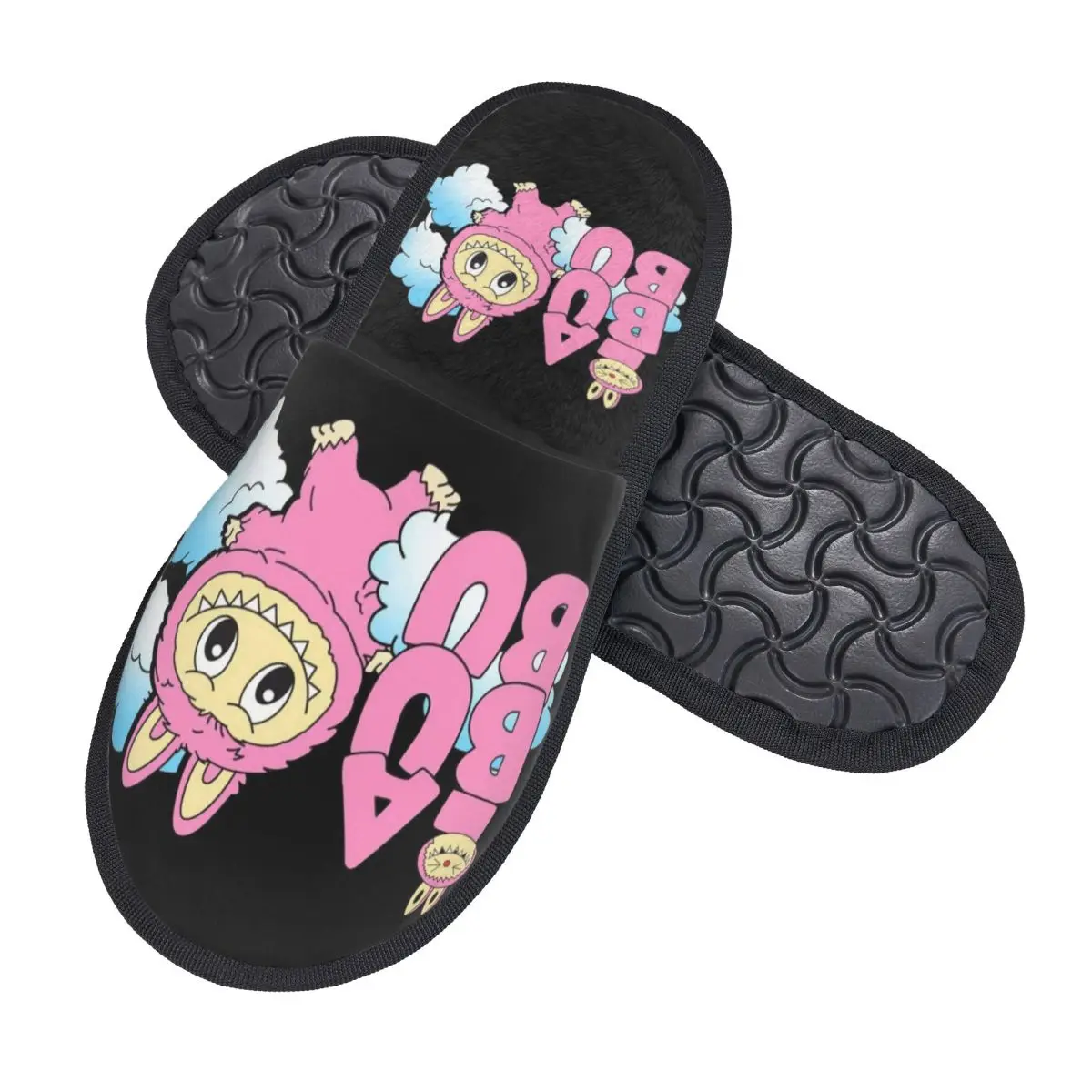 Custom Happy Birthday Labubues Anime Soft Scuff Memory Foam Slippers Women Hotel House Shoes