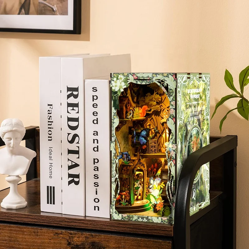 魔法の森ブックエンド木製ドールハウスモデルDIYおもちゃMDF木製パズルハウスブックヌックキット 大人と子供向け