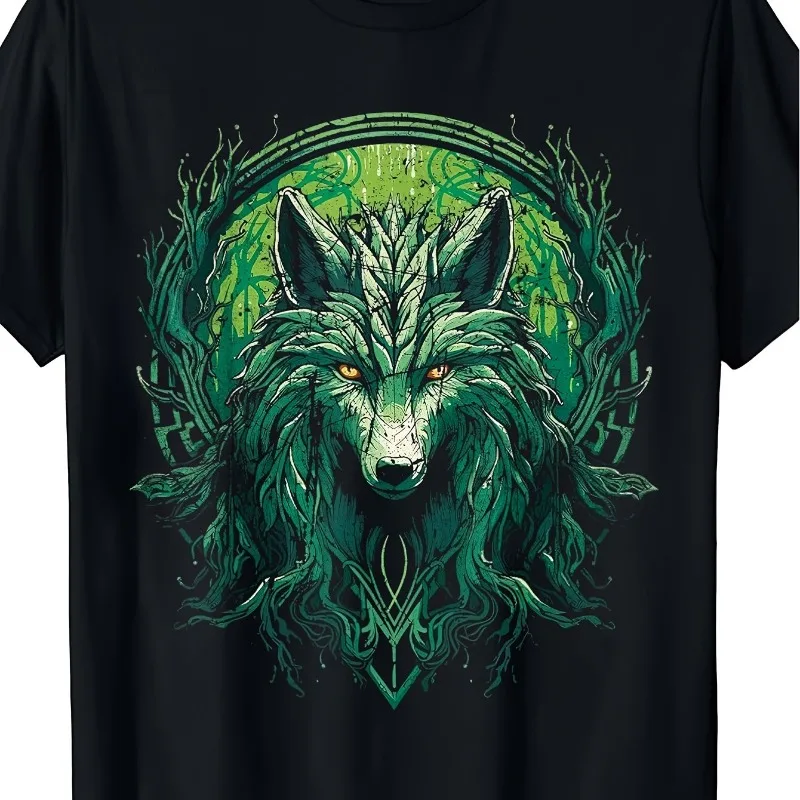 Retro Wolf Pattern Men's T-shirt - Celtic Mythical Men's T-shirt Summer New Trendy Street Unisex T-shirt