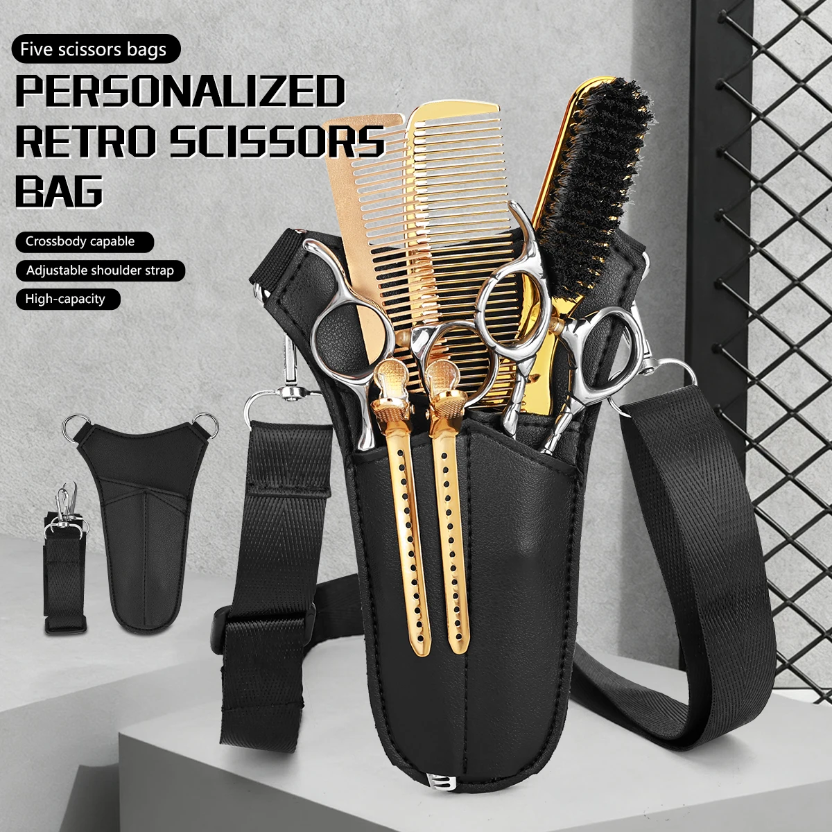 High-capacity Salon Scissors Bag Leather Hairdressing Tool Waist Pouch Barber Comb Storage Organizer Holster with Belt
