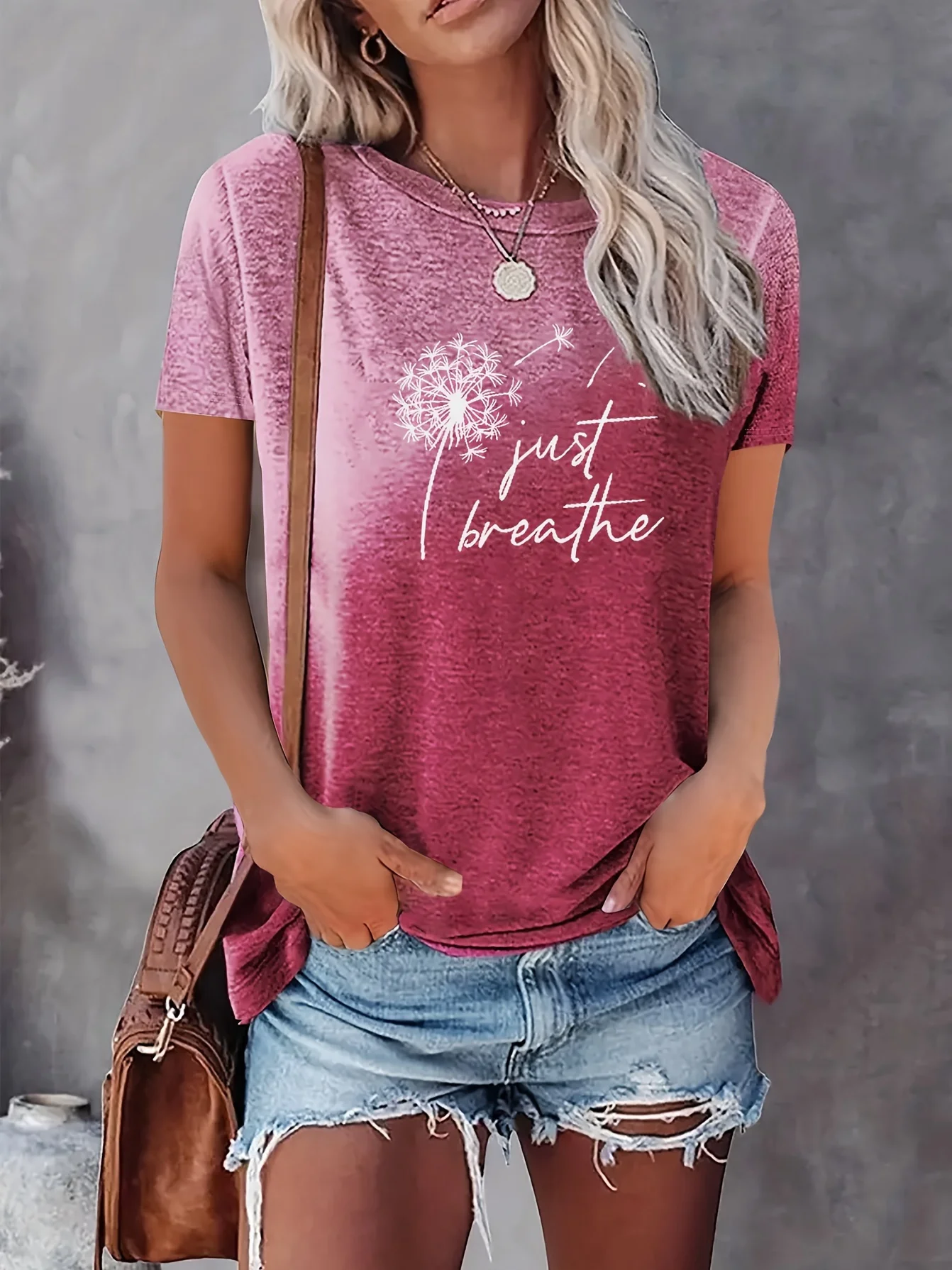 Summer 3d Print T Shirt Just Breathe Dandelion Print Tshirt Casual Crew Neck Short Sleeve Tops Trend Streetwear Women's Clothin