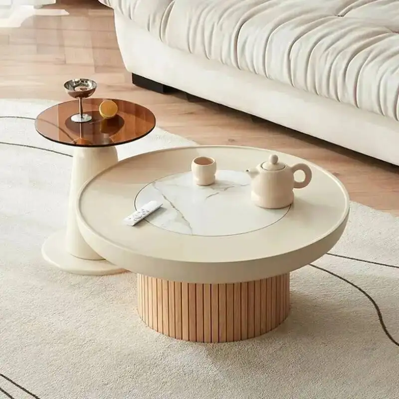 Mesa de Café Baixa que Economiza Espaço, Designer Simples, Mesa de Centro Branca Minimalista em Madeira para Sala, Móveis para Casa