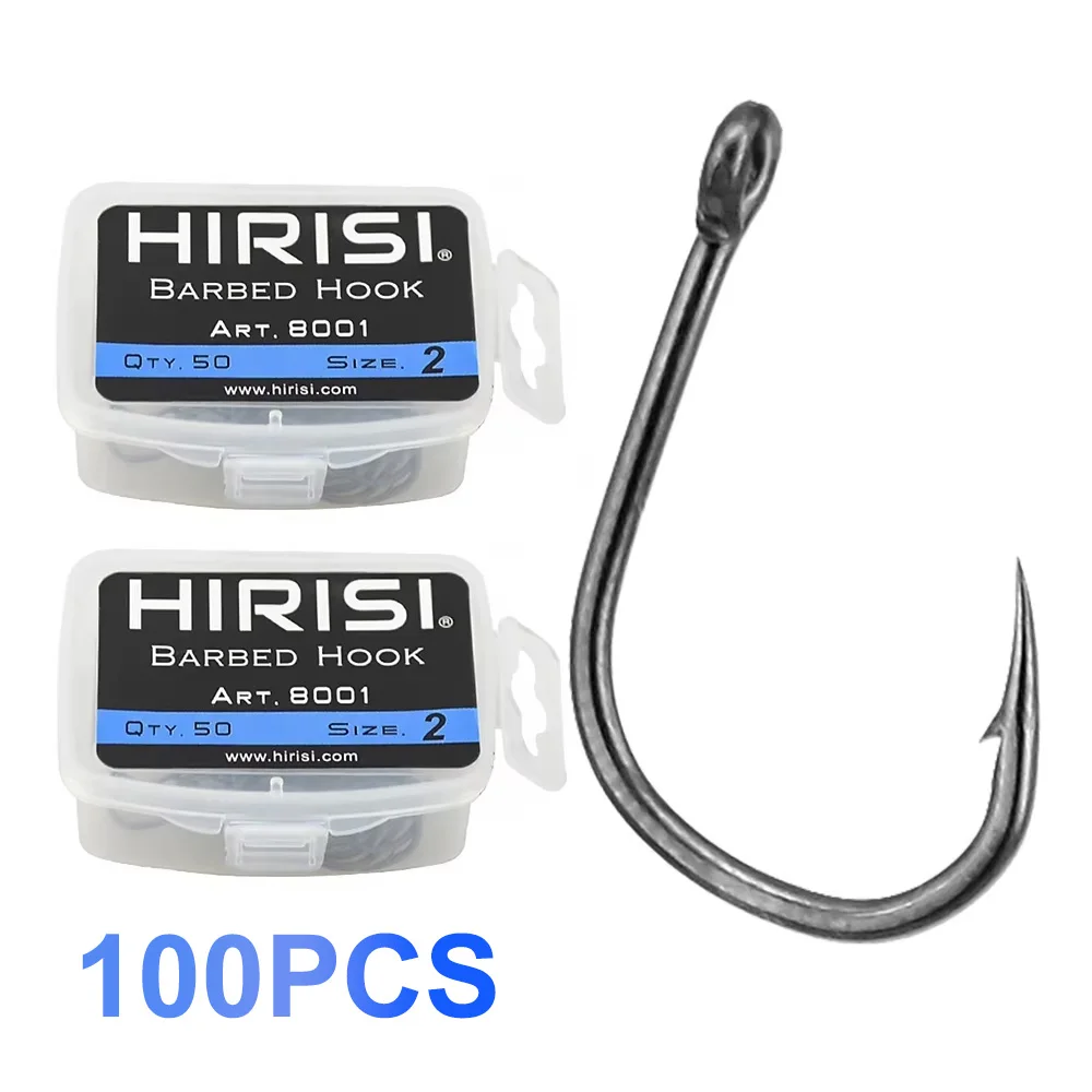 Hirisi 100pcs Japan Design Barbed Hooks PTFE Coated High Carbon Steel Carp Fishing 8001 High Quality Fish Accessories Novelties