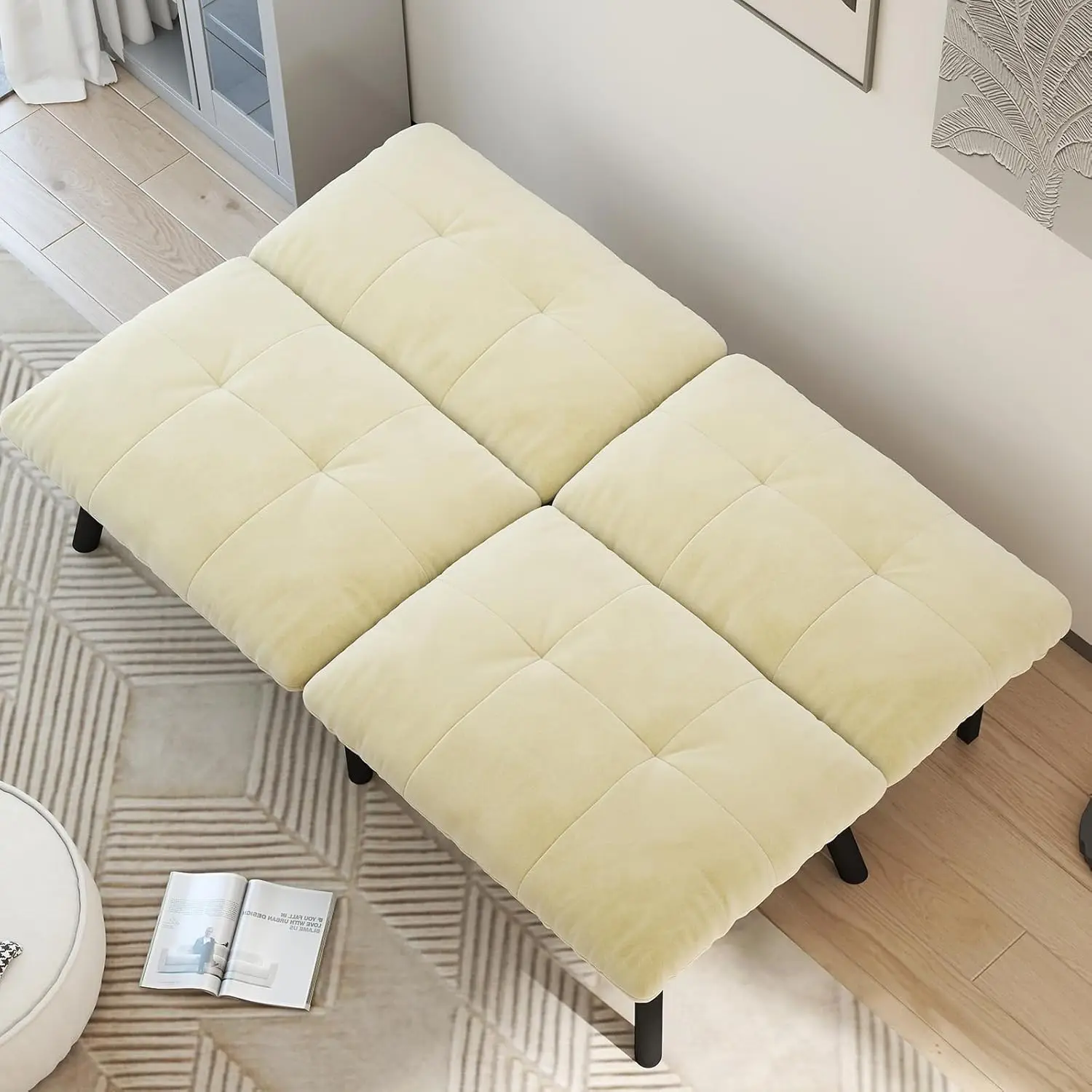 Canapé-lit futon avec dossier réglable, canapé-lit en velours (Beige)