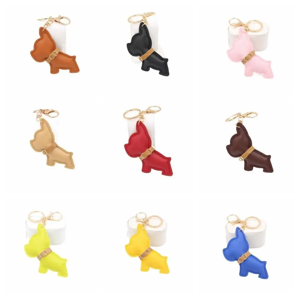 New Super Fierce Bulldog PU Leather Dog Car Keychain Backpack Decoration Key Chains for Women Men