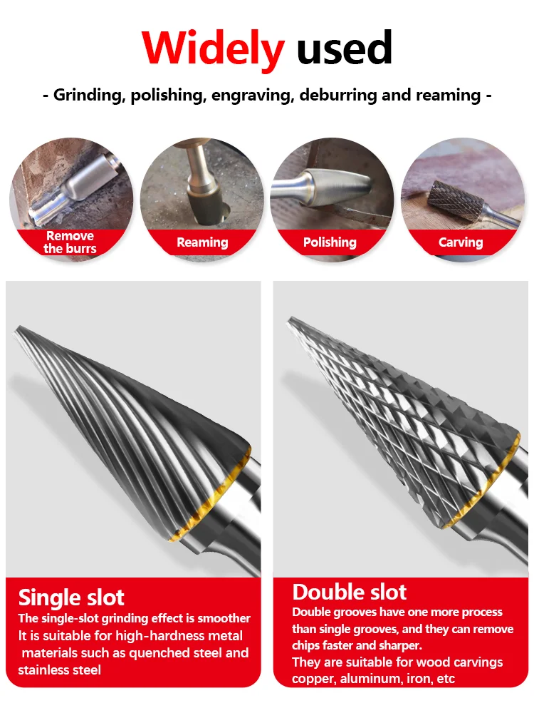 Alloy rotary file tungsten steel grinding head M-shaped conical pointed head reaming drill metal woodworking engraving grinding
