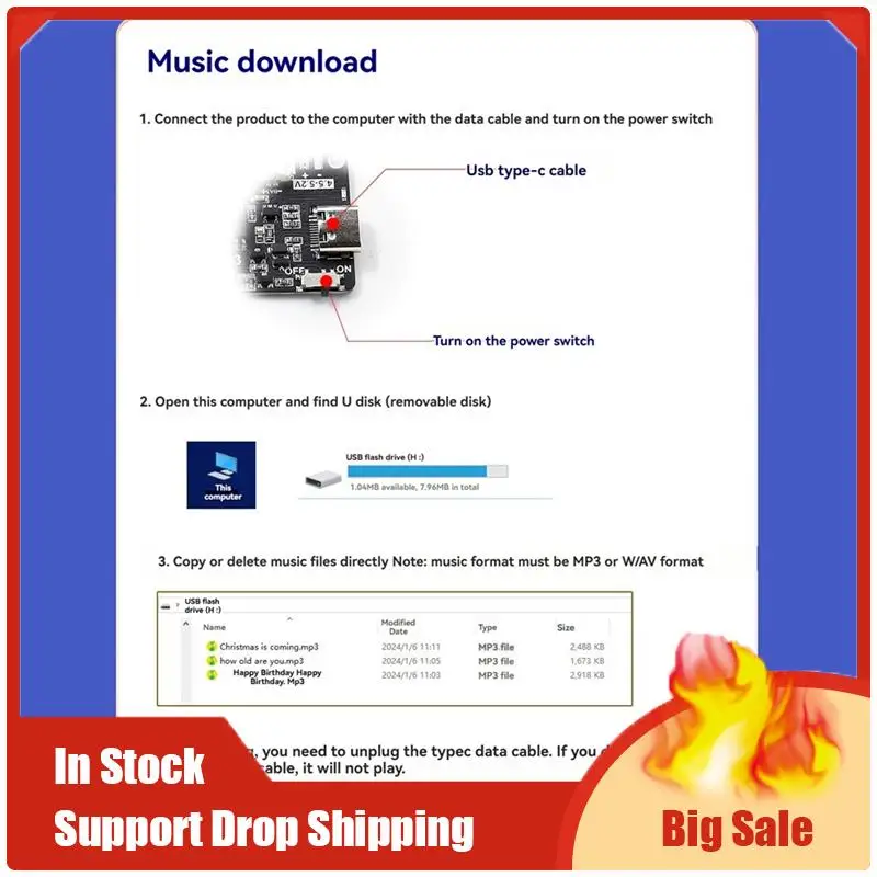 Mejores OFERTAS Módulo de sonido grabable con MP3 descargar TYPE-C para caja de regalo Tarjeta de cumpleaños de Navidad cubierta de música pared B