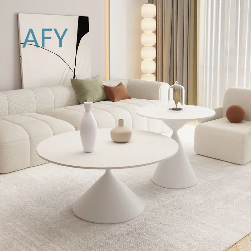 Modern Round Marble Top Coffee Table for Small Living Room Minimalist Cream Color Light Luxury Home Decor for Sofa Set