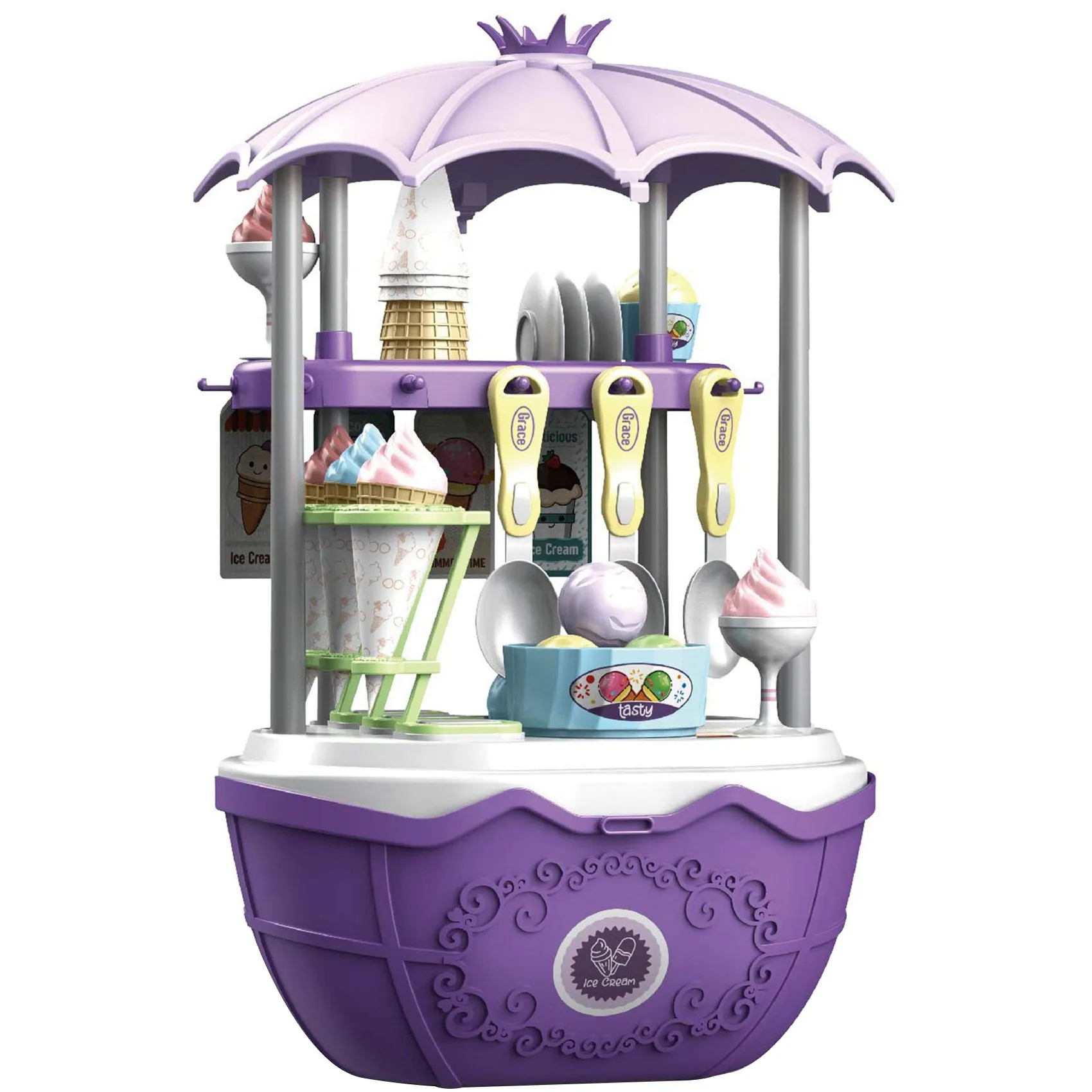 AM-Ice Cream Shop Toys for Kid - Toddler Ice Cream Maker and Store Cart Pretend Playset Scoop and Learn Edutational Toy