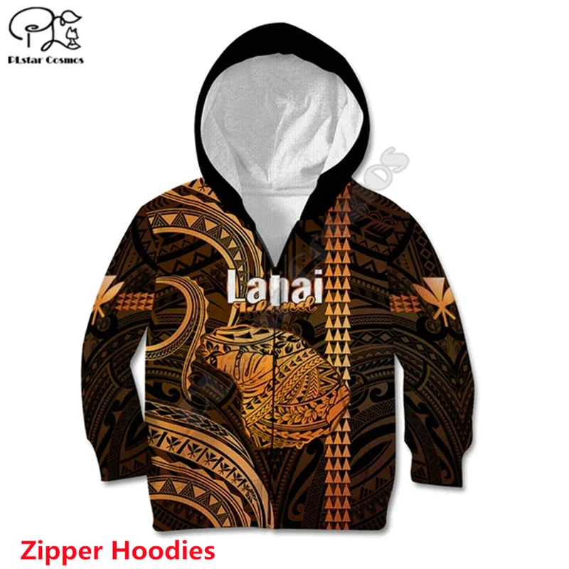 Personalised Hawaiian Islands Kid Hoodie Lani Map Gold Kanaka With Kakau 3d printed Zipper Hoodies kids jacket boy For Girl