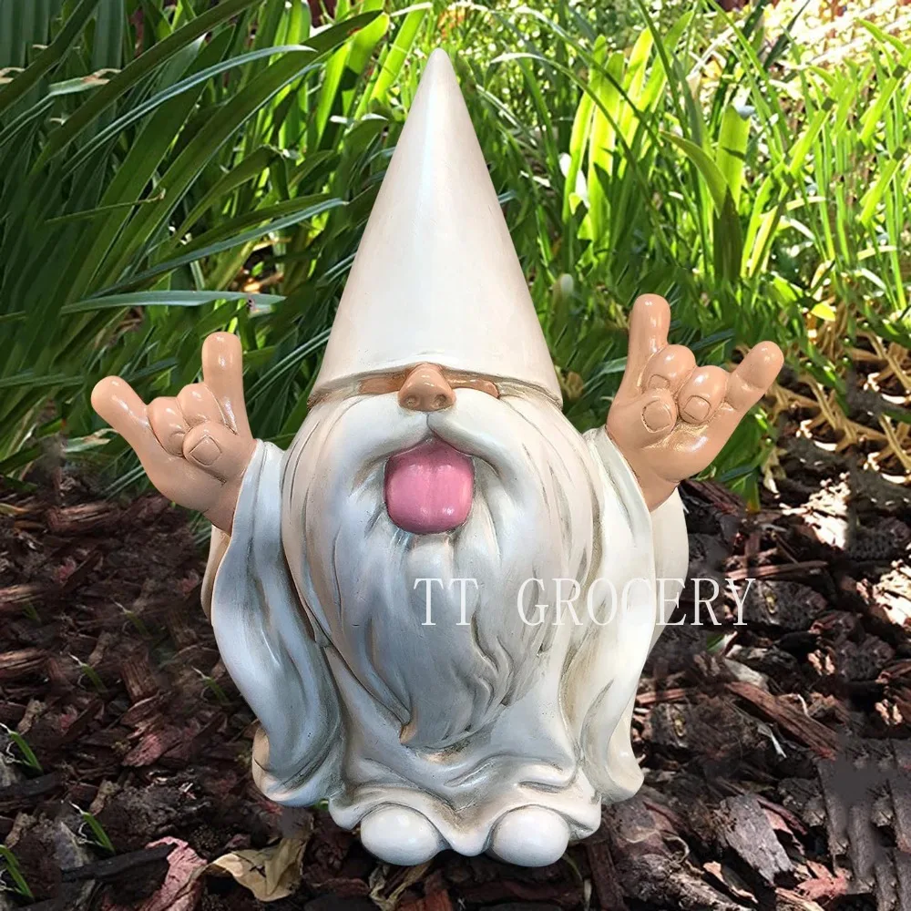 

Micro Smoking White Gnome Statue Erect Middle Finger Provocative Gnome Set Landscape Garden Decoration Resin Garden Figurines