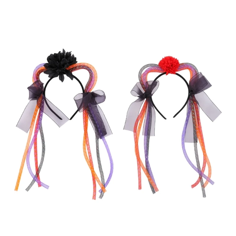 

5Pcs Halloween Hair Accessory with Flower and Veil Adjustable Headbands Ornament T21C