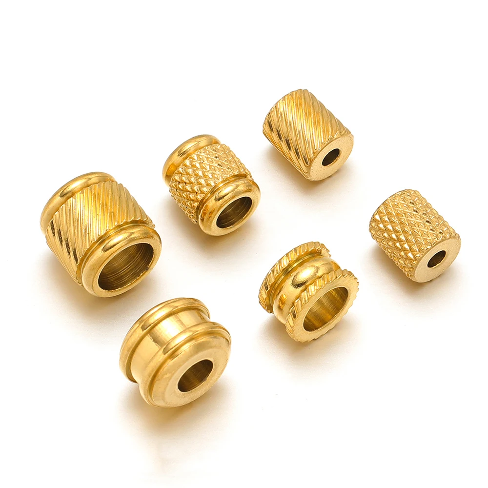 20pcs Stainless Steel Texture Tube Loose Beads Gold Color Woven Rope Beads for Jewelry DIY Bracelet Necklace Supplies Wholesale