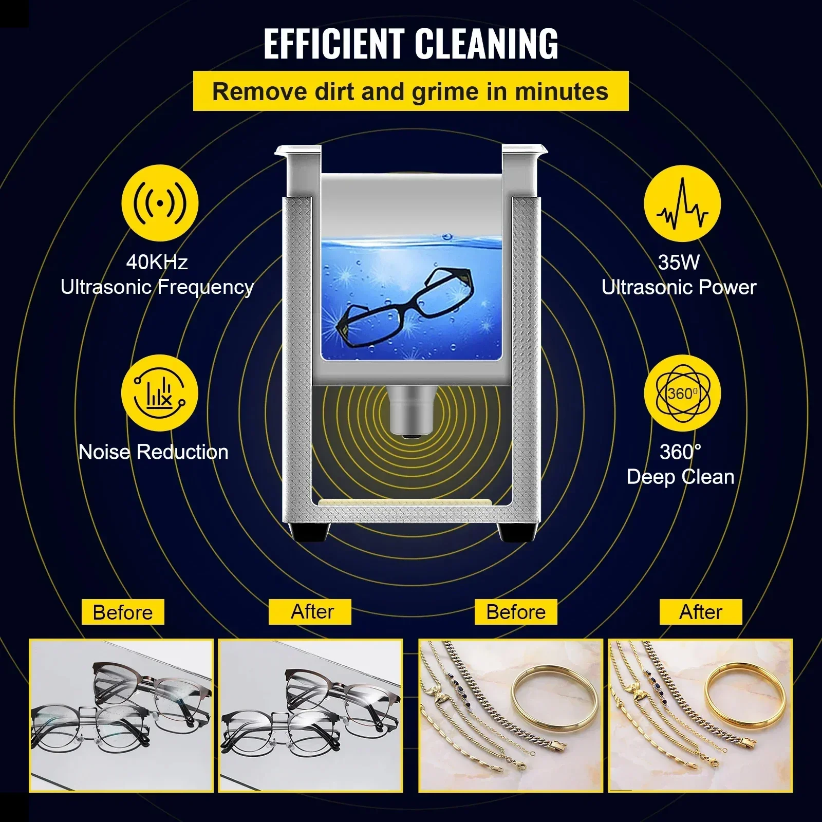 SIHAO Ultrasonic Cleaner Stainless Steel Jewelry Glasses Washing Machine Home Appliance for Deep Cleaning - view 3