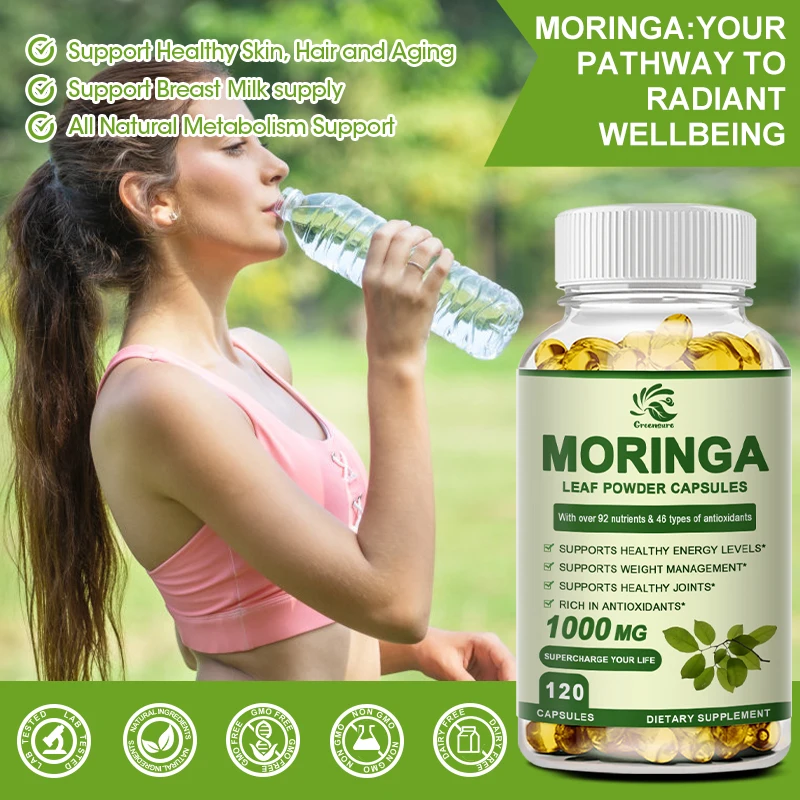 Moringa Oleifera 60/120 Capsules - 100% Pure Leaf Powder - Non GMO and Gluten Free - Complete Green food Supplement