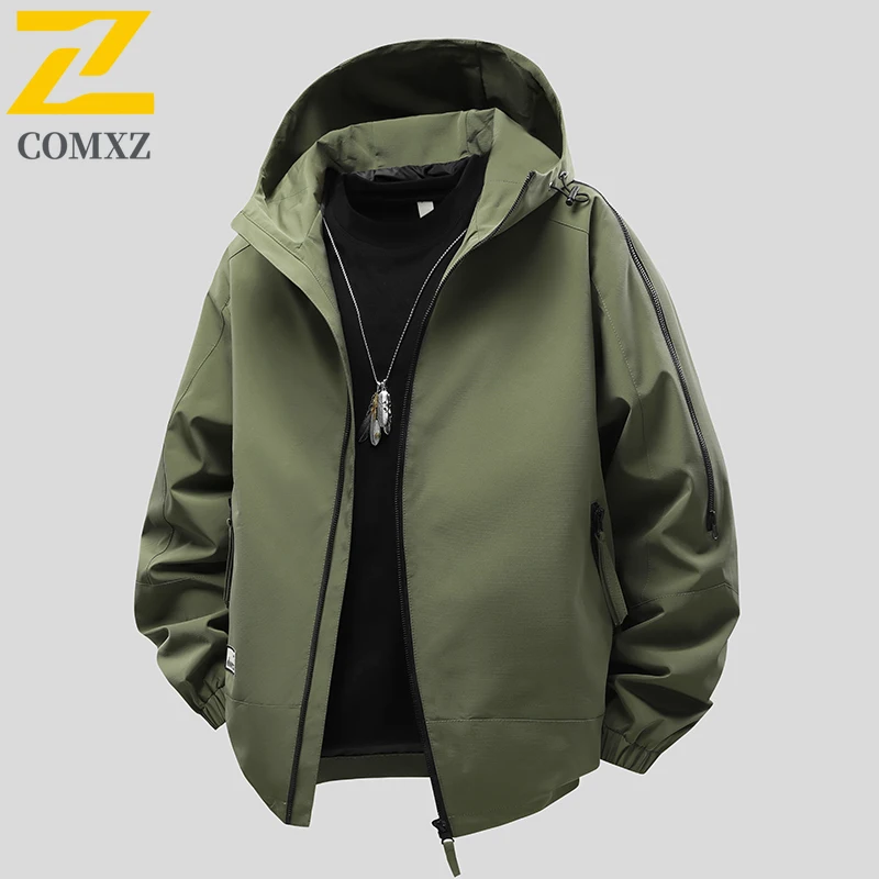 2025 Spring Men's Windbreaker Casual Fashion Black Hooded Design Bicycle Windproof Top Coat Trendy Street Hip-hop Men's Clothing