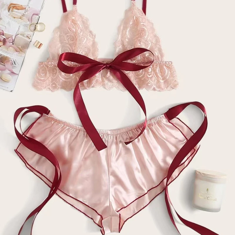 여성용 파자마 대형 사이즈 홈웨어 레이스 브라 세트 성인용품 코스튬 섹시 나이트가운 여성복 상의