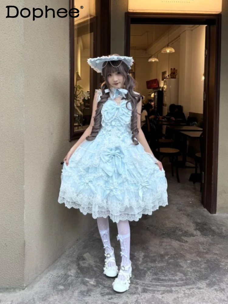 

Original Design Flower Wedding Lolita Jsk Suspender Dress Japanese Girl Sweet Elegant Princess Style Birthday Trailing Dress