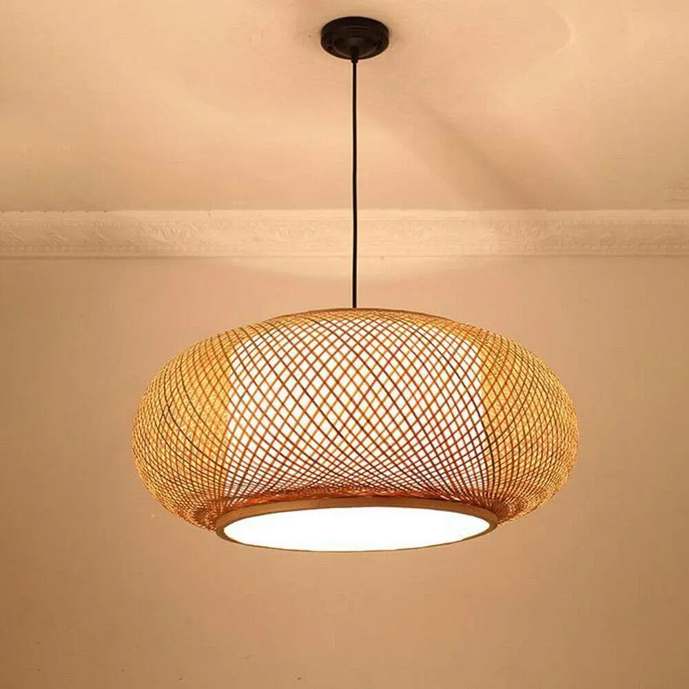 

Bamboo Pendant Light Fixture 1-Light Boho Handmade Woven Pendant Lighting for Kitchen Island Farmhouse Dining Room Chandelier
