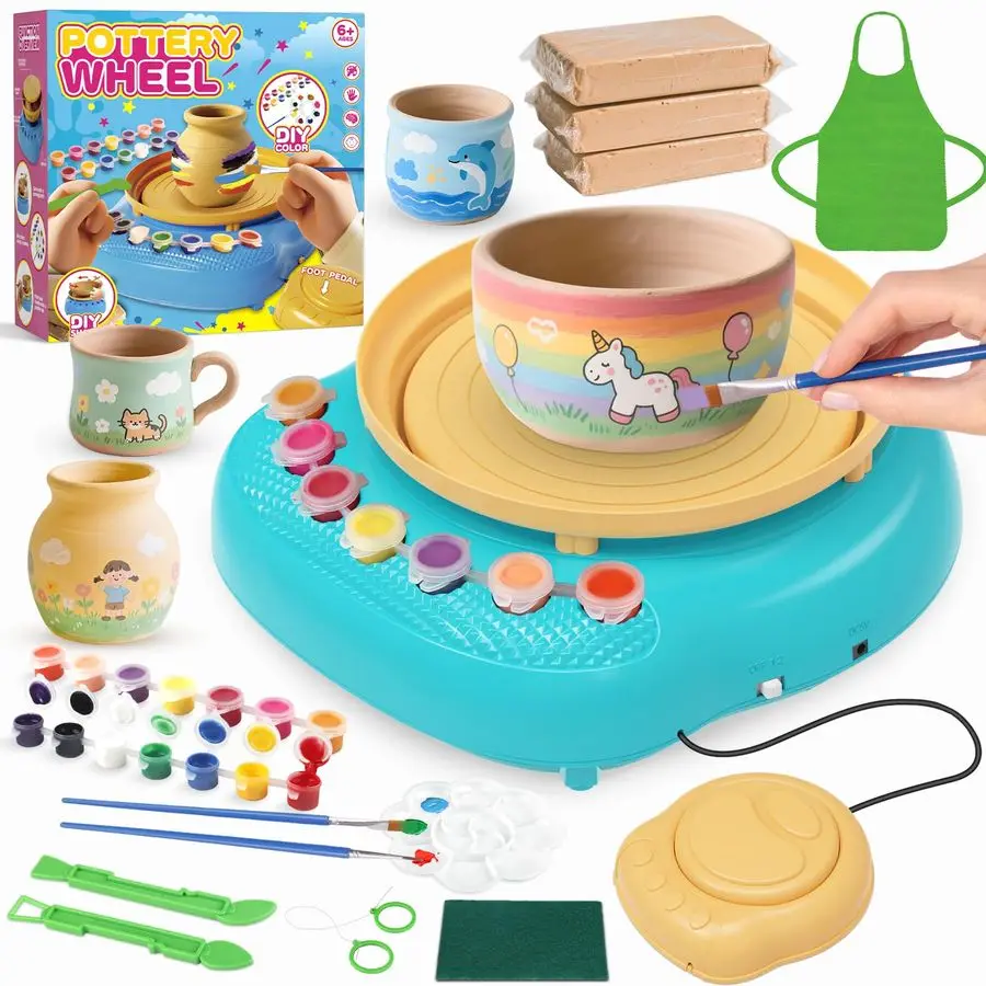 

Wheel for Kids, Arts amp Crafts Pottery Painting Toys Kit for Kids Ages 812, Art Supplies with 3 Pack Air Dry Clay and Clay Tool