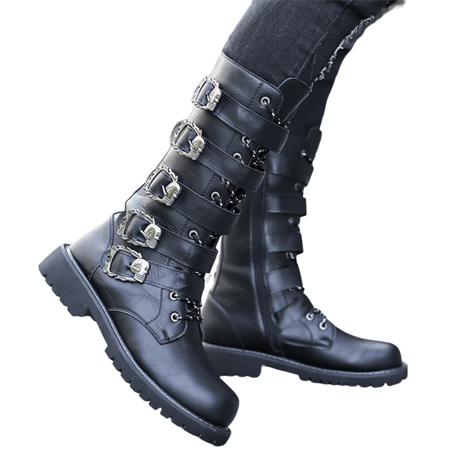 Botas de motocicleta de couro do plutônio dos homens botas de motocross sapatos de motocicleta punk hippie rebites zip fivela botas punk martin botas preto