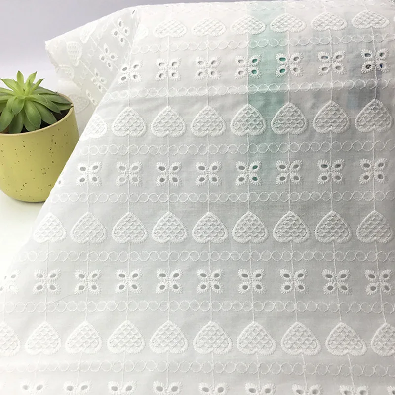 

White Heart Embroidery Lace Fabric Cotton 100% By The Yard DIY Wedding Dress Dress Dress Tablecloth Curtain Sewn Openwork Cloth
