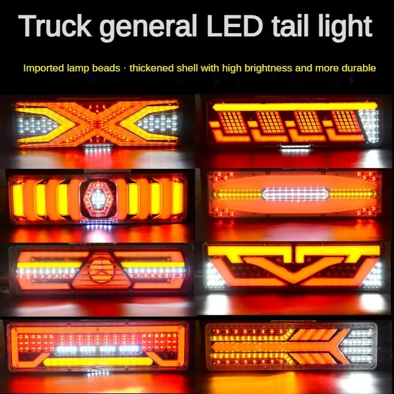 Pop 2pcs New Truck Trailer Rear Taillights Big Car Tail Lights 24v Universal Waterproof Led Brake Light Assembly